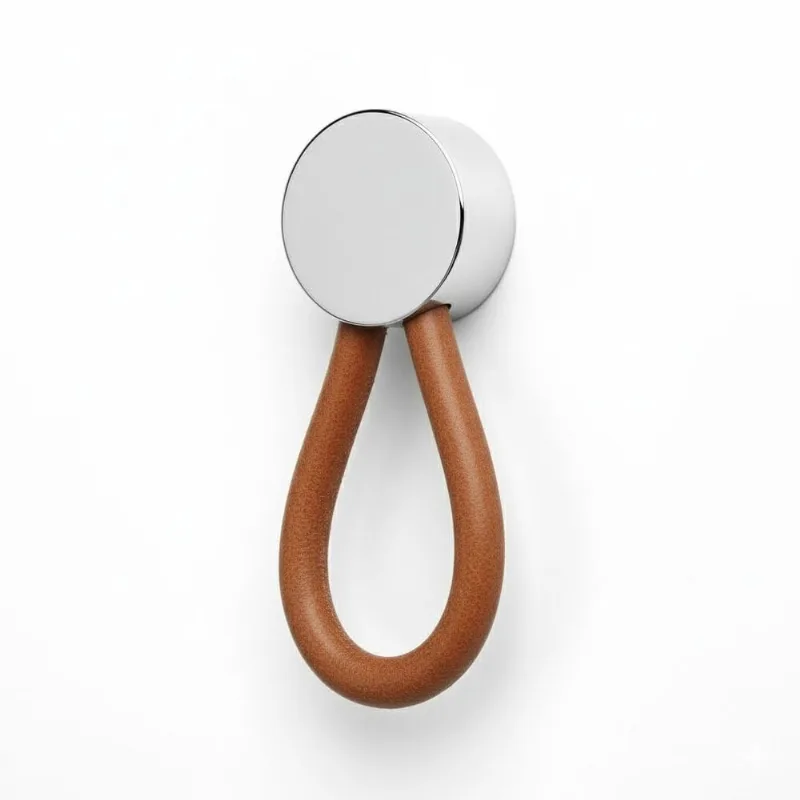 Puxador Ponto Fune Couro Marrom e Cromado Zen Design ZP1795.1