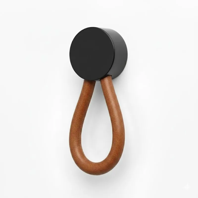 Puxador Ponto Fune Couro Marrom e Preto Zen Design ZP1795.24