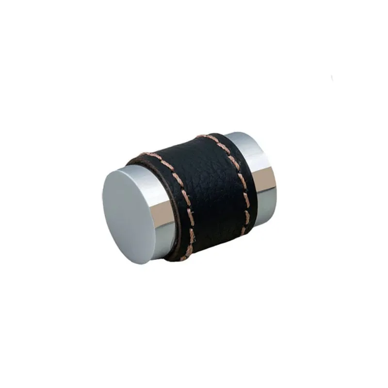Puxador Bali 16mm Cromado com Couro Preto Zen Design ZP1926.101