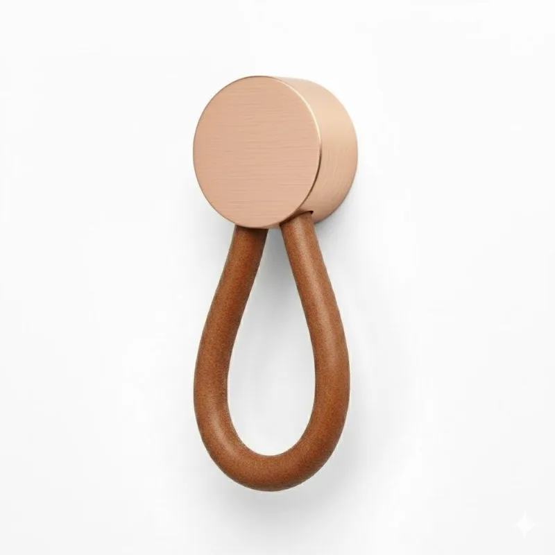 Puxador Ponto Fune Couro Marrom e Rosê Escovado Zen Design ZP1795.M00