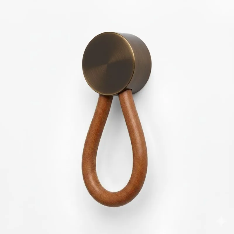 Puxador Ponto Fune Couro Marrom e Bronze Zen Design ZP1795.26