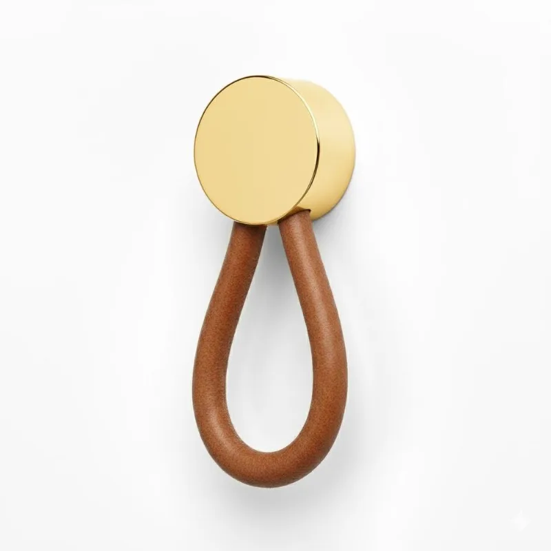 Puxador Ponto Fune Couro Marrom e Gold Zen Design ZP1795.A00