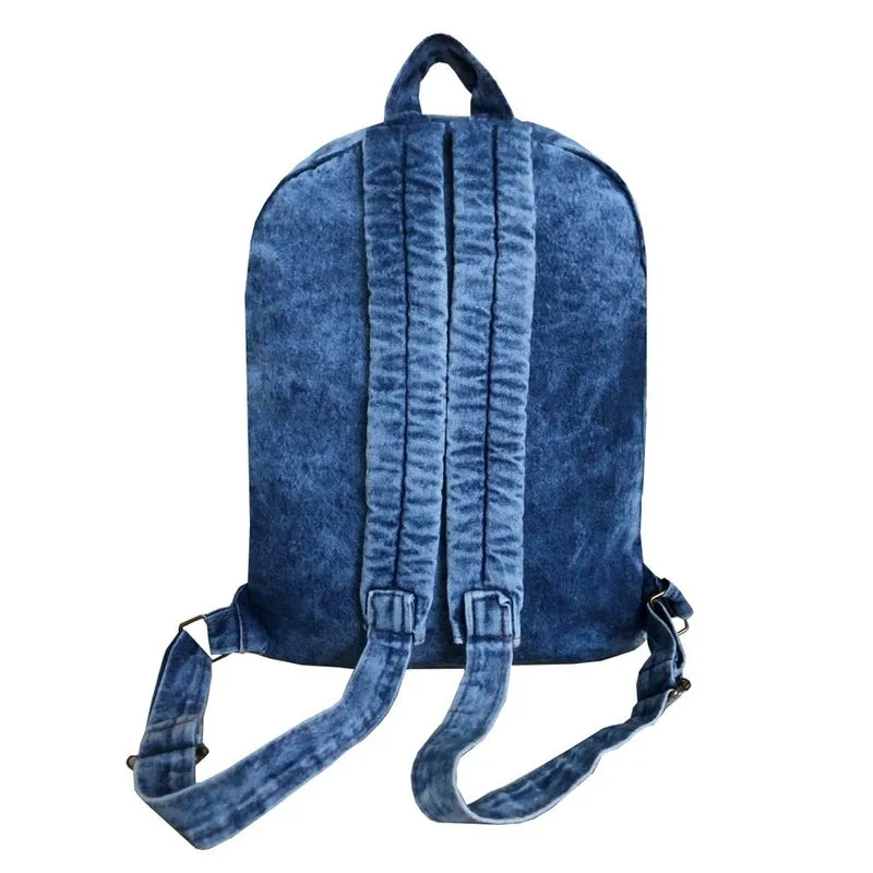 Mochila feminina jeans rasgado com patches