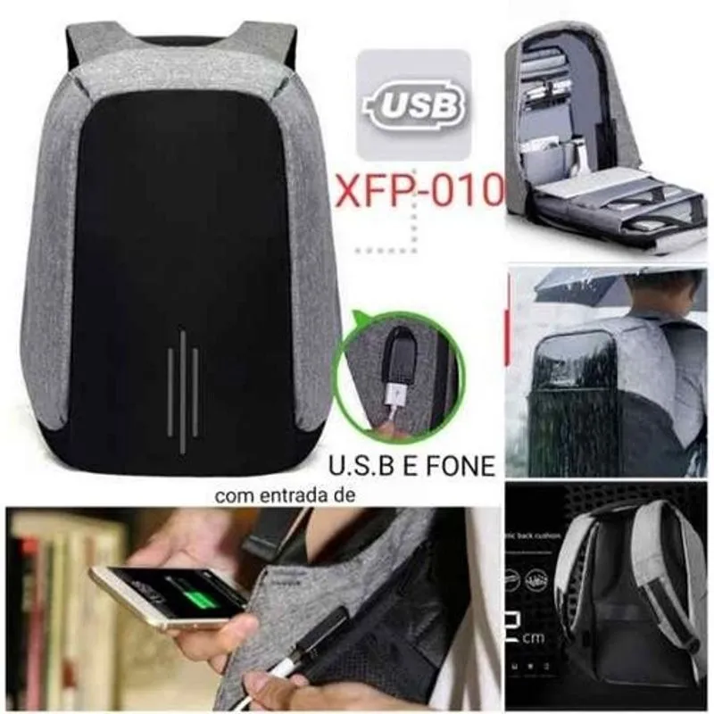 Mochila Antifurto Impermeavel Com Saida USB XFP010