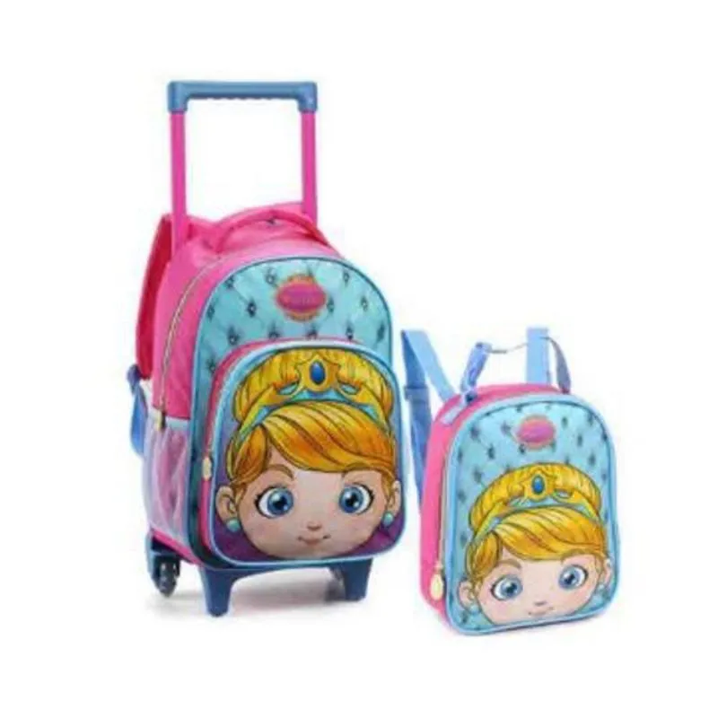 Kit Mochila Rodinha Infantil Princesa Cinderela G Seanite