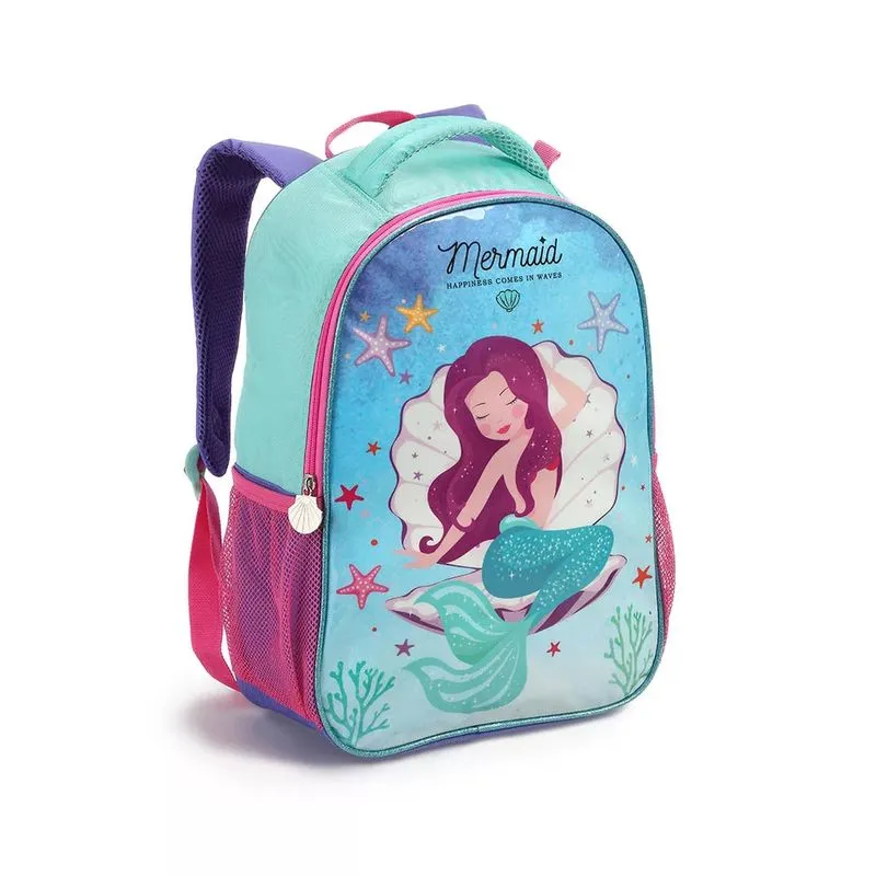 Mochila Infantil Seanite Costal Pequena Sereia ou Unicórnio 16" com Squeeze Modelo 1