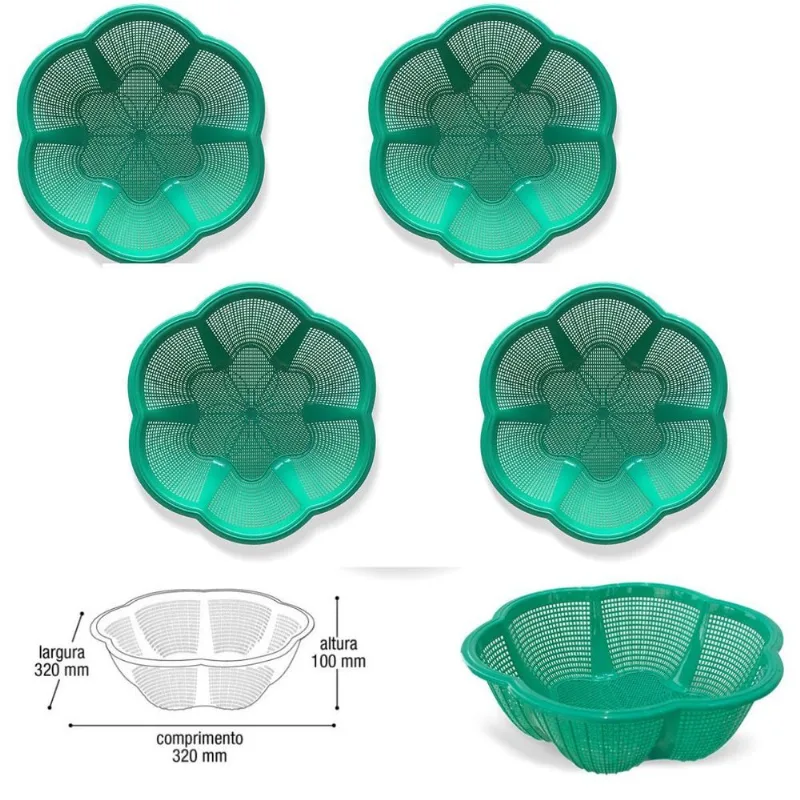 Kit 4 Cesto Fruteira De Centro De Mesa Cor Verde Plástico