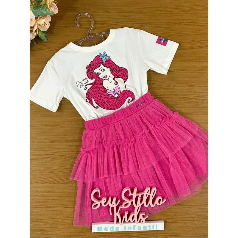 Conjunto Infantil Momi Verão Com Saia e Blusa Ariel