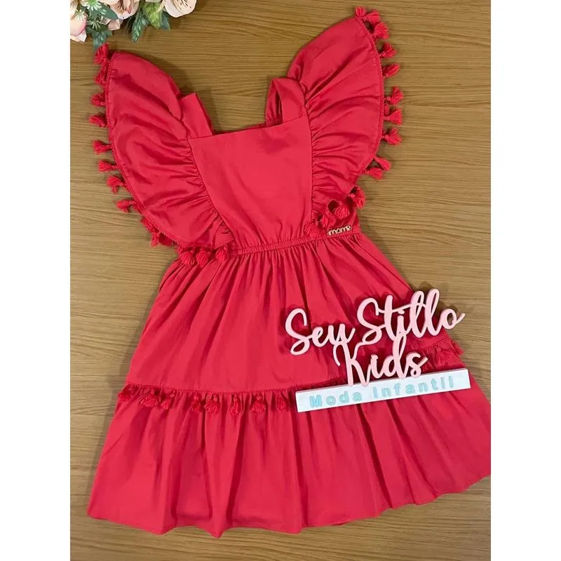 Vestido Infantil Momi Verão Vermelho Pompom