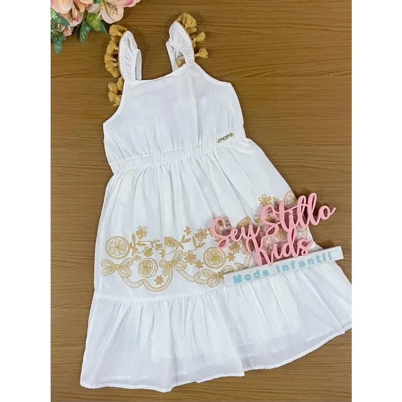 Vestido Infantil Momi Verão Branco Flores