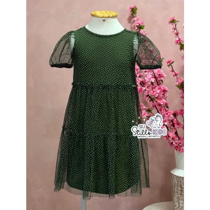 Vestido Infantil Momi Inverno Poá Verde