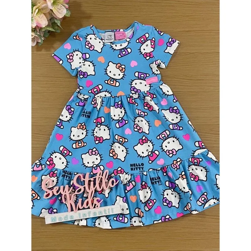 Vestido Infantil Momi Verão Azul Hello Kitty