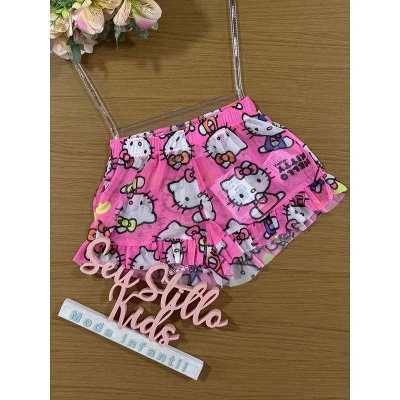 Shorts Infantil Momi Verão Tule Saida de Praia Hello Kitty