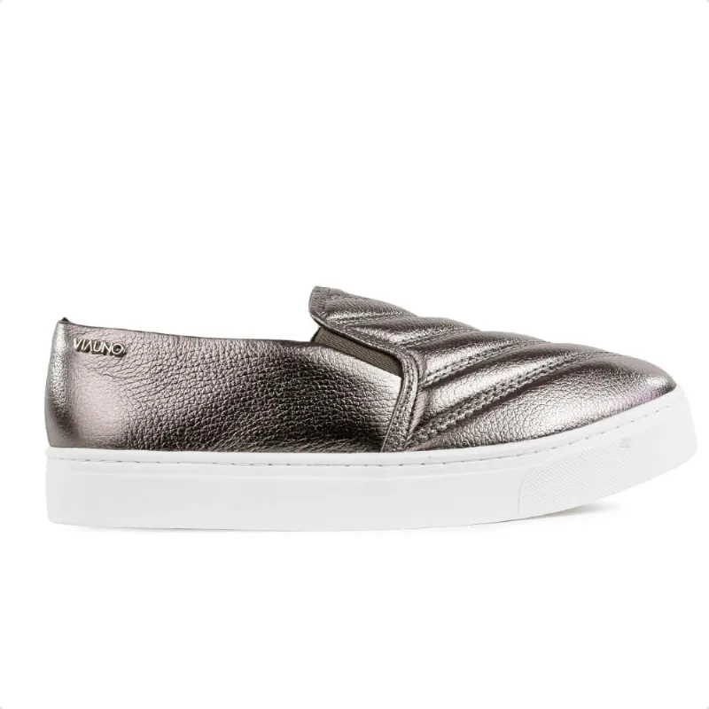 Tênis Via Uno Moda Slip On Feminino 37 / Prata / Branco