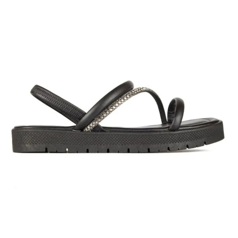 Sandália Papete Via Uno Flatform Tiras Cruzadas Brilho 36 / Preto