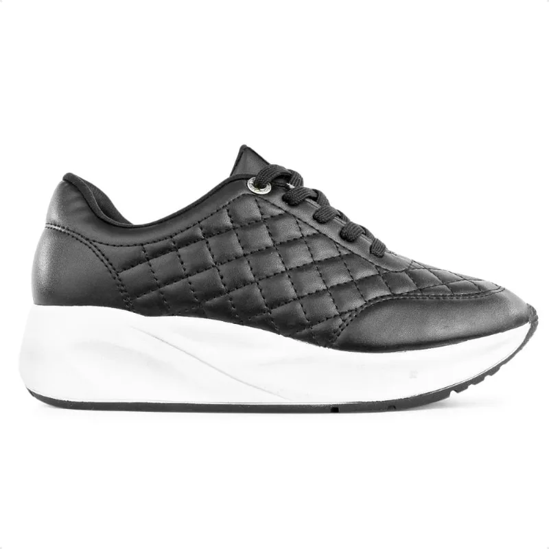 Tênis Via Uno Moda Plataforma Feminino 37 / Preto / Branco