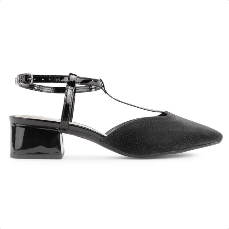 Scarpin Via Uno Salto Bloco Baixo Verniz Feminino 34 / Preto / Preto