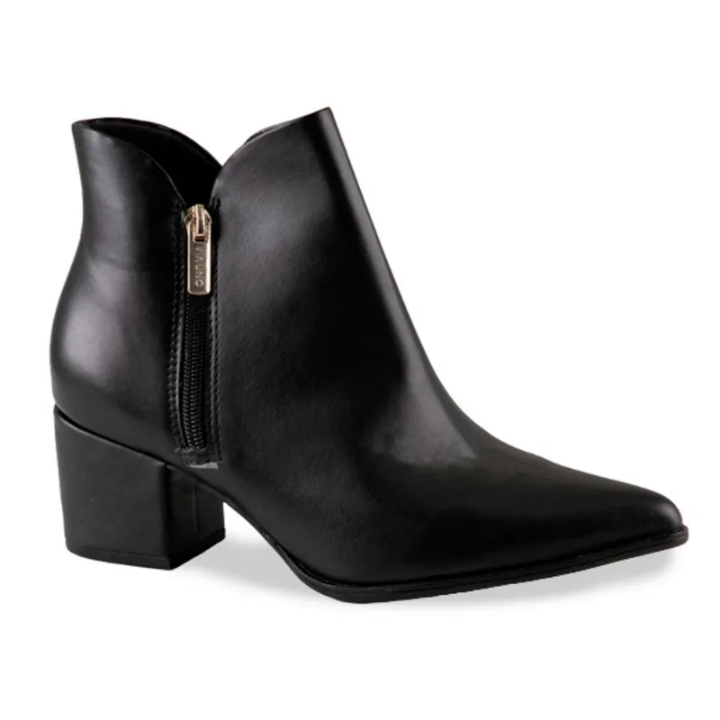 Bota Via Uno Salto Bloco e Zíper Lateral Feminina Preta PRETO - 35
