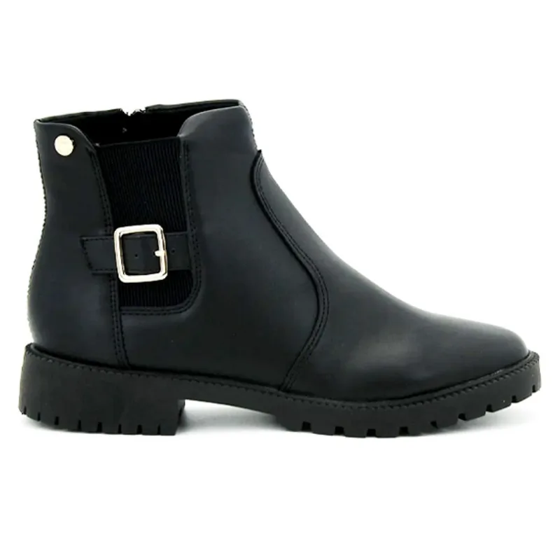 Bota Via Uno Cano Baixo Tratorada com Fivela Feminina Preta PRETO - 36