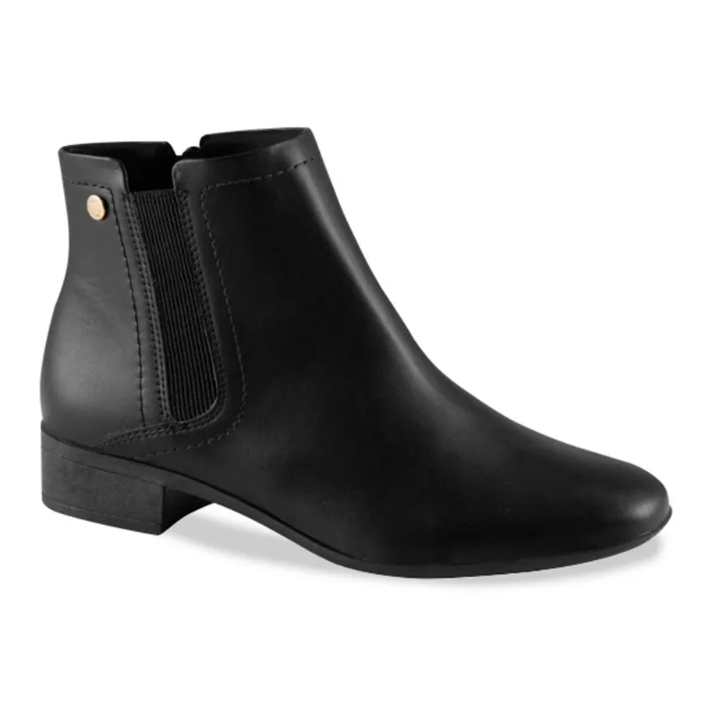 Bota Via Uno Cano Baixo com Elástico Lateral Feminina Preta PRETO - 36