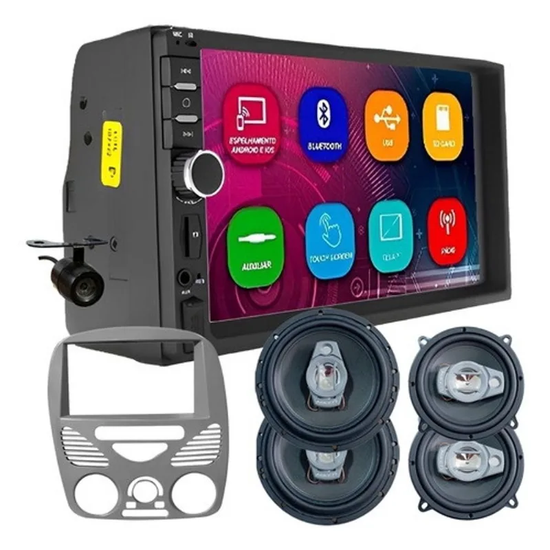 Kit central multimidia MP5 7 pol com falantes palio 2002 A 2014 com ar