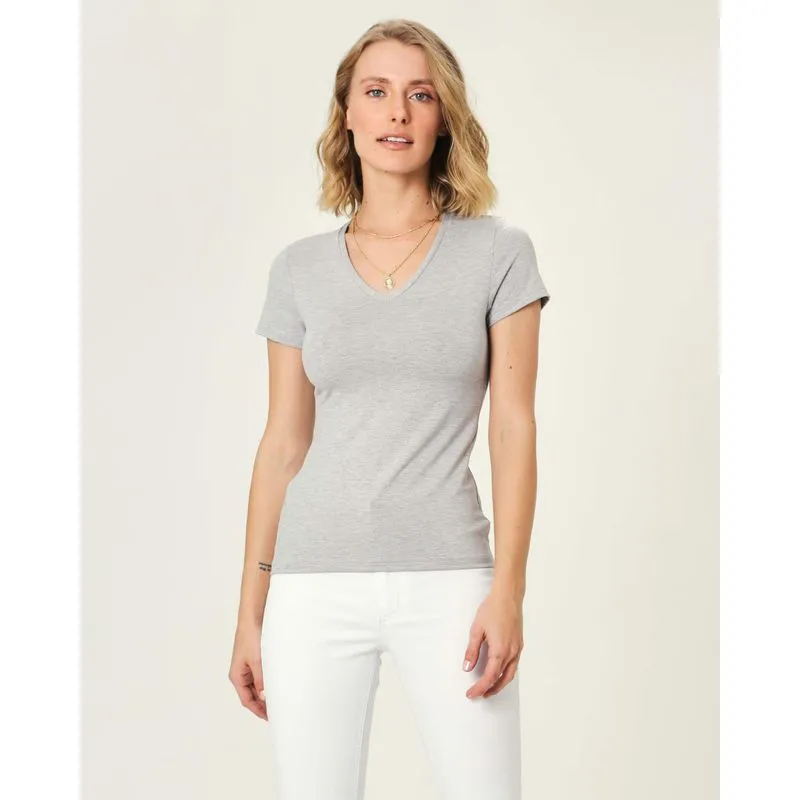 Blusa Básica Feminina Decote V Em Viscose Stretch Cinza - XGG