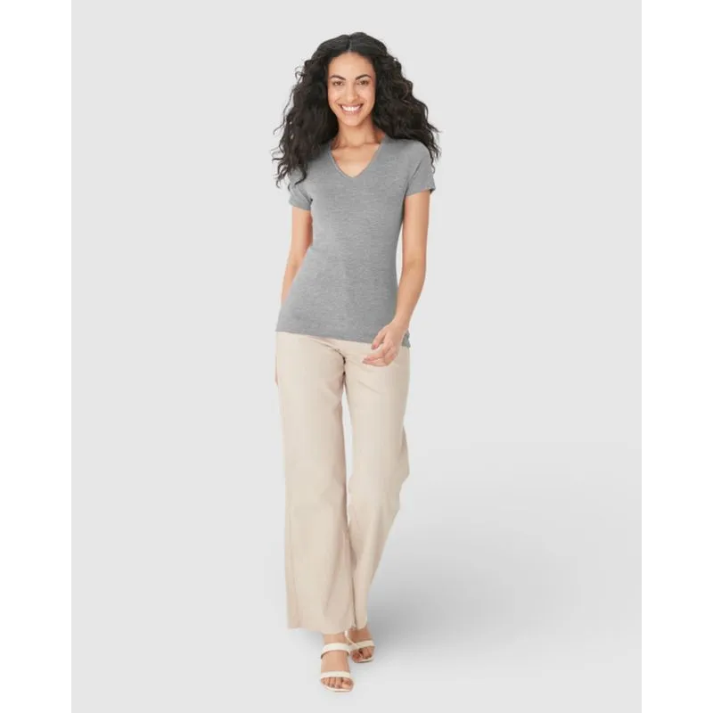 Camiseta Básica Feminina Decote V Em Algodão Cinza - PP