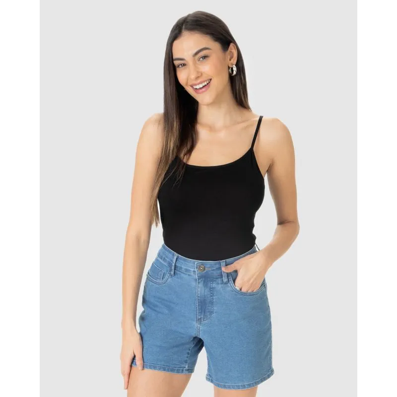 Regata Básica Feminina Decote Redondo Em Viscose Stretch Preto - GG