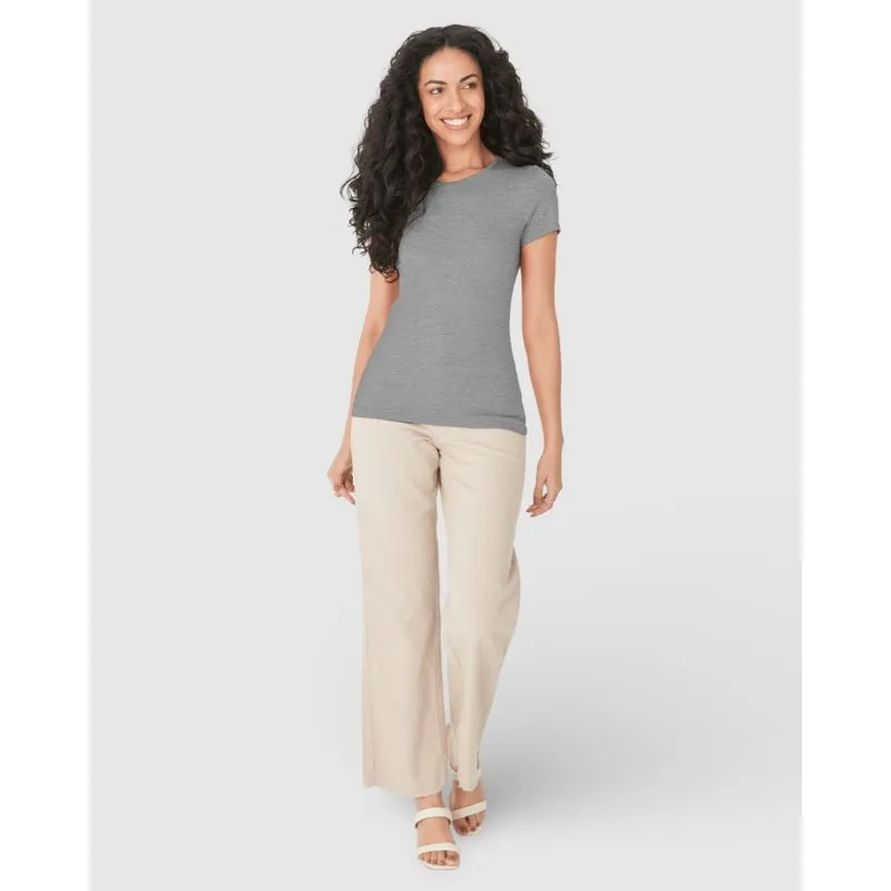 Camiseta Básica Feminina Slim Decote Redondo Em Algodão Cinza - PP