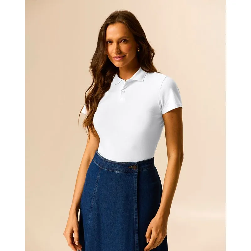 Camisa Polo Básica Feminina Com Peitilho Em Piquet Stretch Branco - PP
