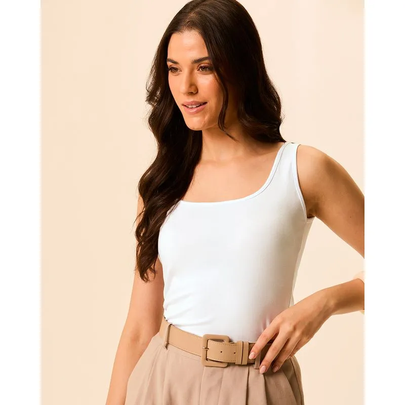 Regata Básica Feminina Alça Média Em Algodão Branco - XGG