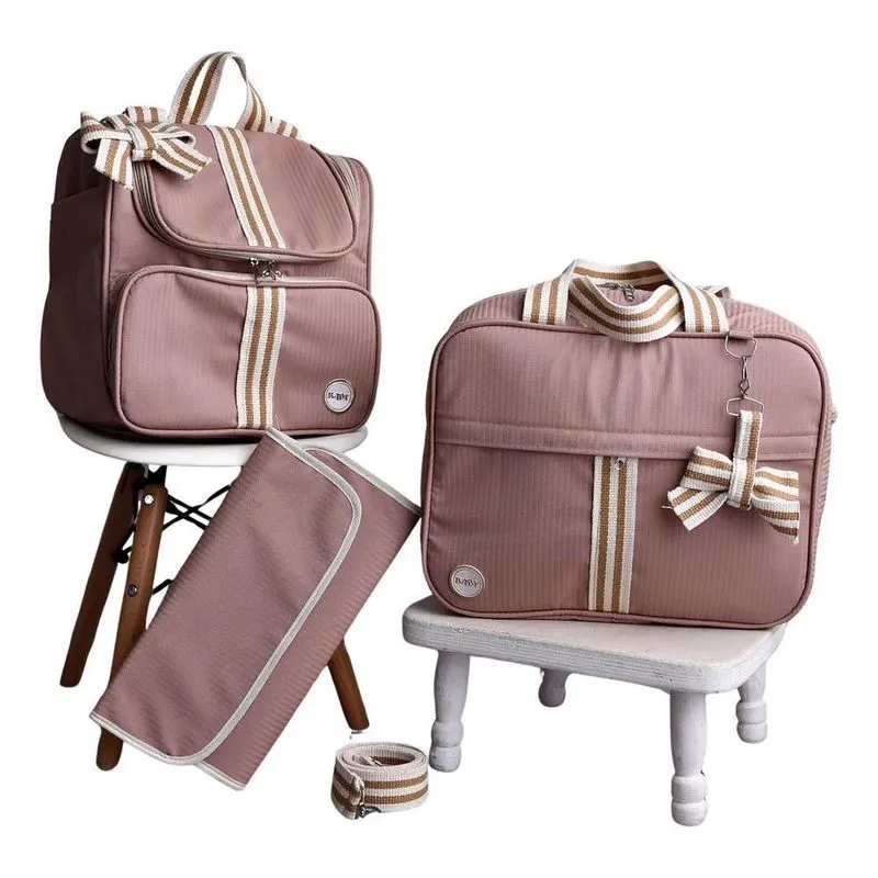 Kit Bolsa Mala Maternidade Luxo 3 Peças Menina Menino Cor Nu