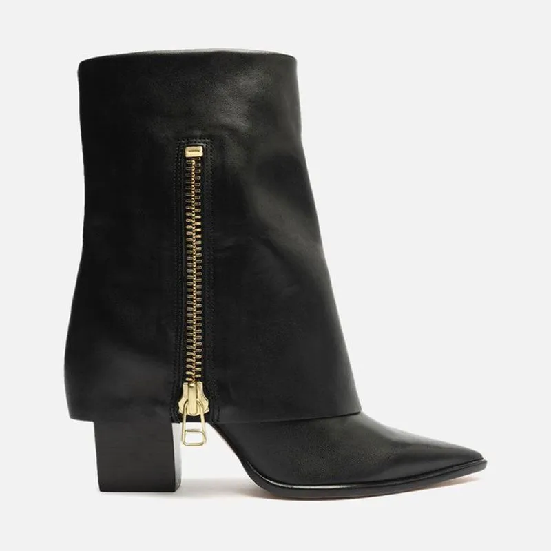 Bota preta couro cano médio capa zíper A 04661 0013 0005 arezzo