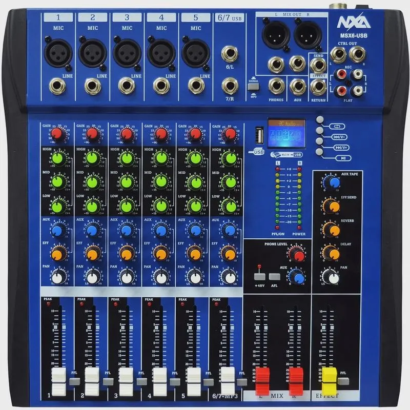 Mesa de Som 6 Canais Com Bluetooth, efx e USB MSX-6 USB - nxa