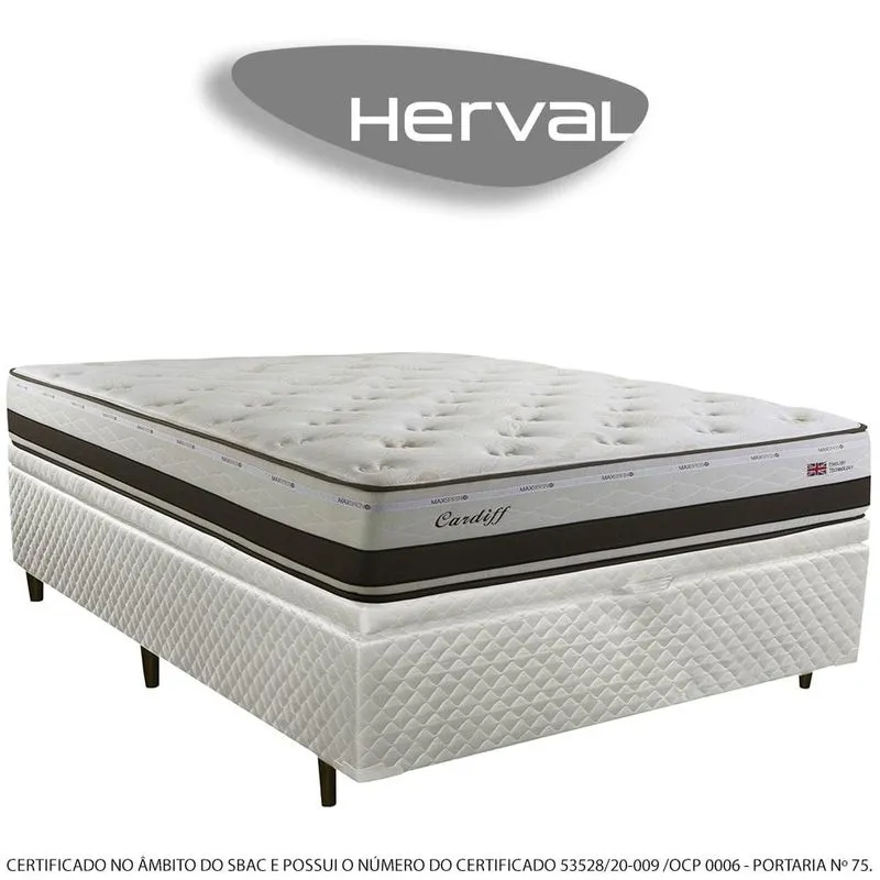 Cama Box Baú Casal Herval Cardiff, 76x138x188 cm, Molas Maxspring