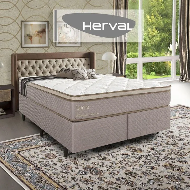 Cama Box Herval Queen Lucca, 66x158x198 cm, Molas Ensacadas