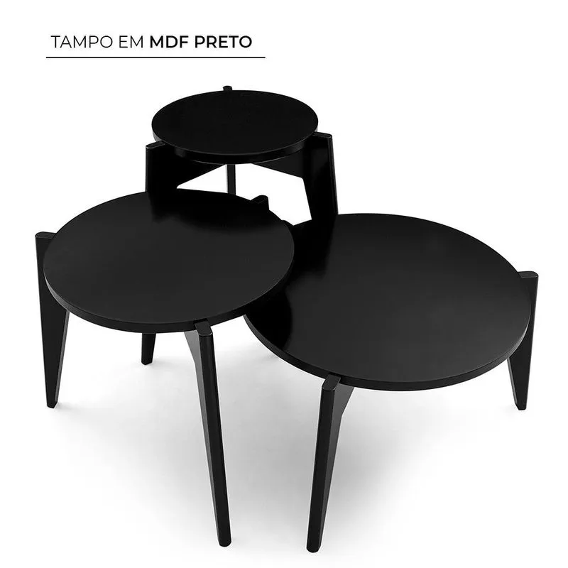 Conjunto Mesas De Apoio Herval Coast, 3 Peças, Preto