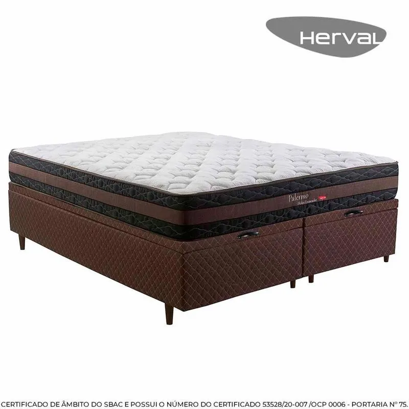 Cama Box Baú Queen Herval Palermo, 74x158x198 cm, Molas Ensacadas, Marrom