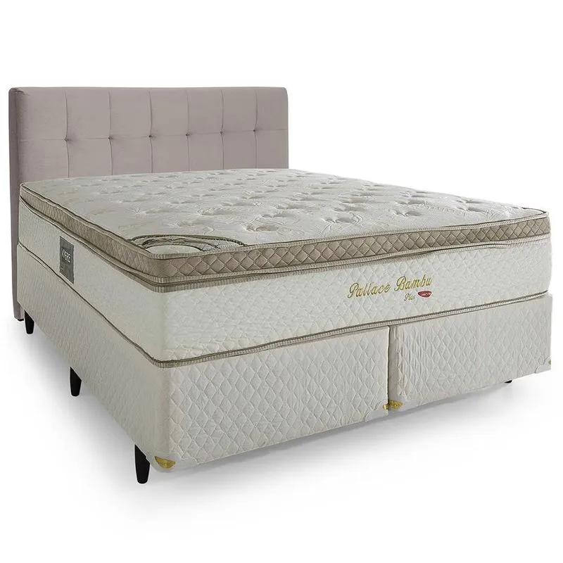 Cama Box com Cabeceira Herval Queen Pallace Bambu, 71x158x198 cm, Molas Ensacadas