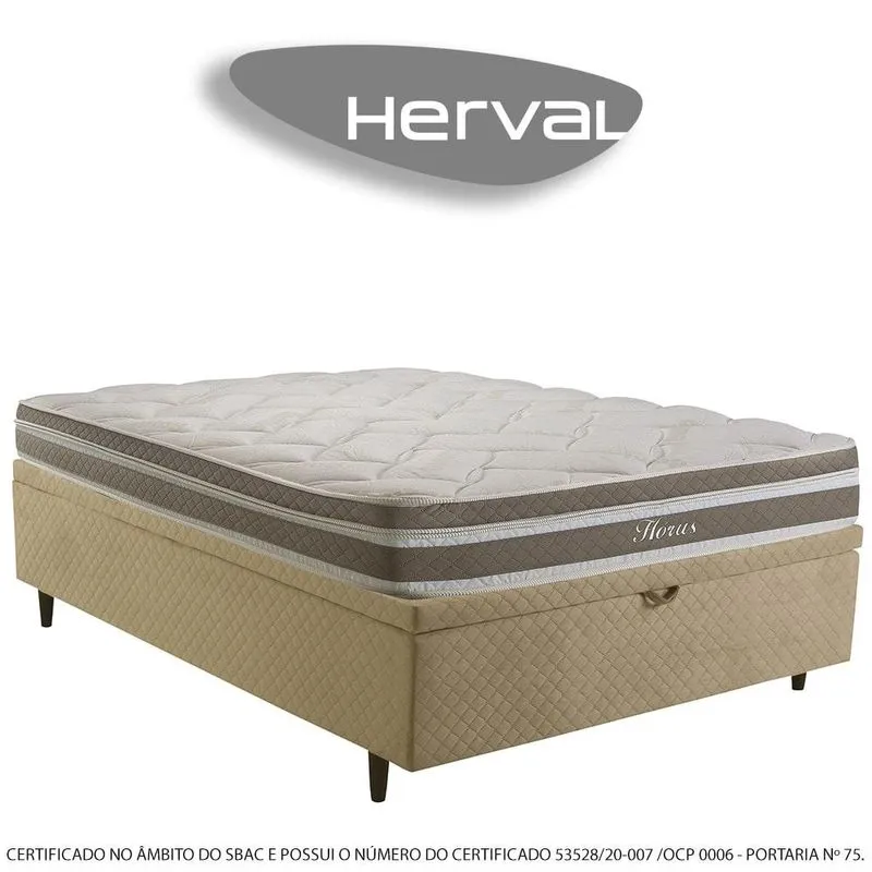 Cama Box Baú Casal Herval Hórus, 74x138x188 cm, Molas Ensacadas