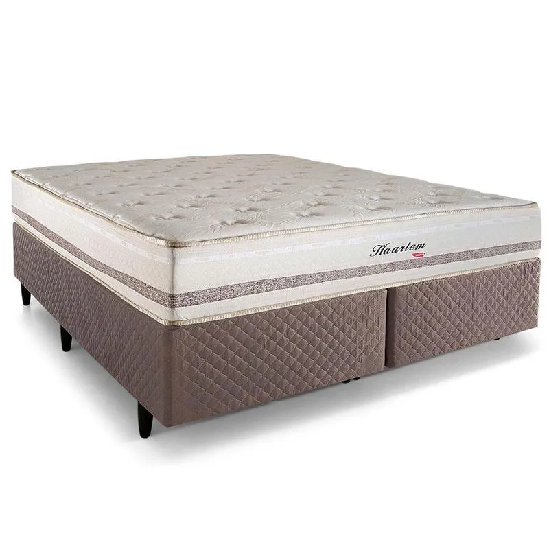 Cama Box King Herval Haarlem, 69x193x203 cm, Molas Ensacadas, Marrom Claro
