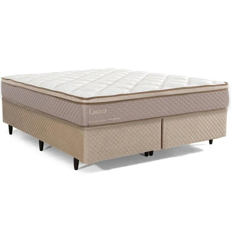 Cama Box King Herval Lucca, 66x193x203 cm, Molas Ensacadas, Suede Bege
