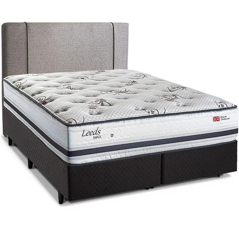 Cama Box com Cabeceira Queen Herval Leeds com Molas Maxspring, 69x158x198 cm