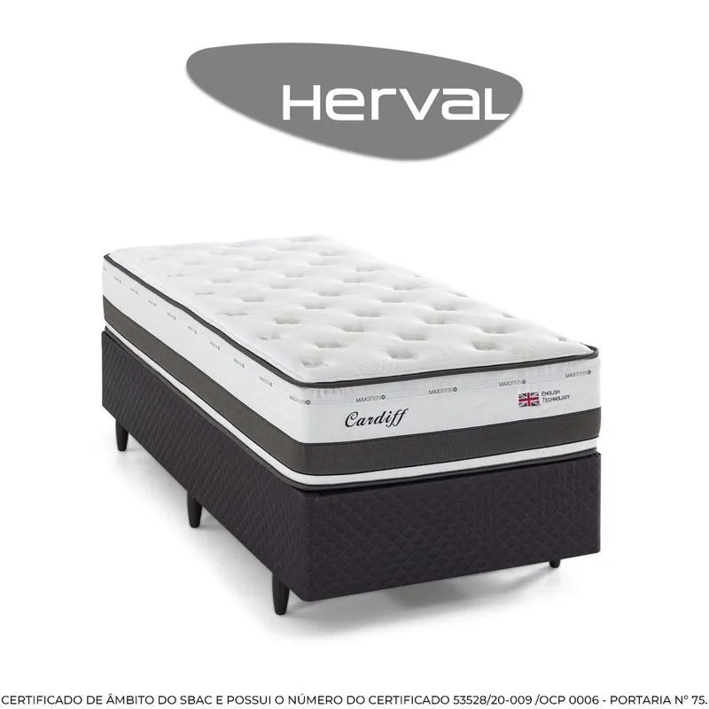 Cama Box Herval Solteiro Cardiff, 69x88x188 Cm, Molas Ensacadas