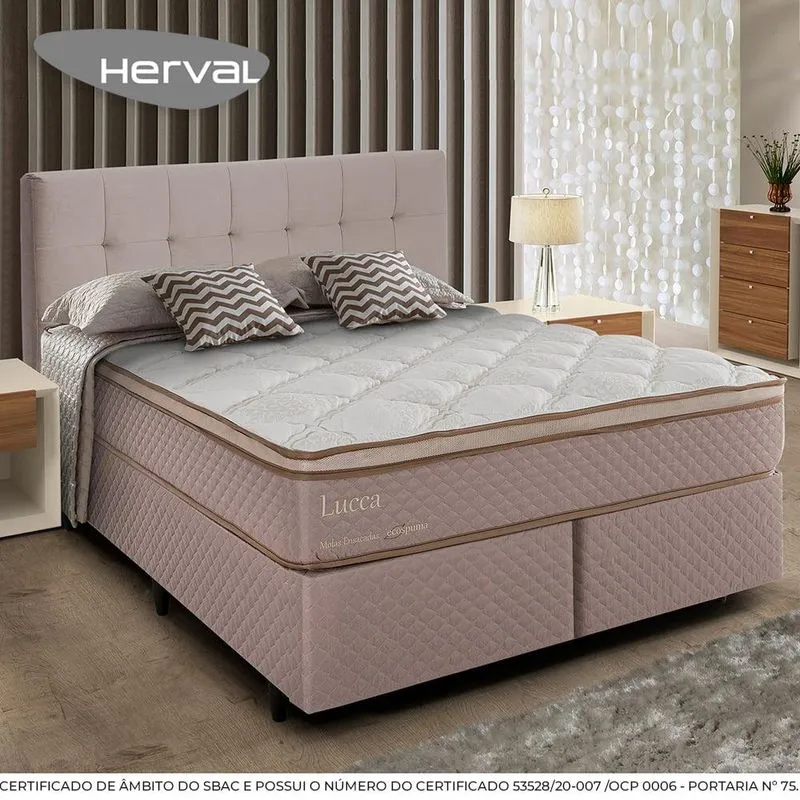 Cama Box Com Cabeceira Herval King Lucca, 66x193x203 Cm, Molas Ensacadas
