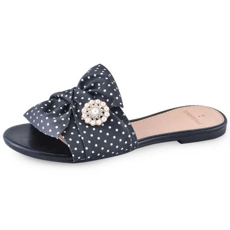 Chinelo Slide Poá Pérola Preto 38