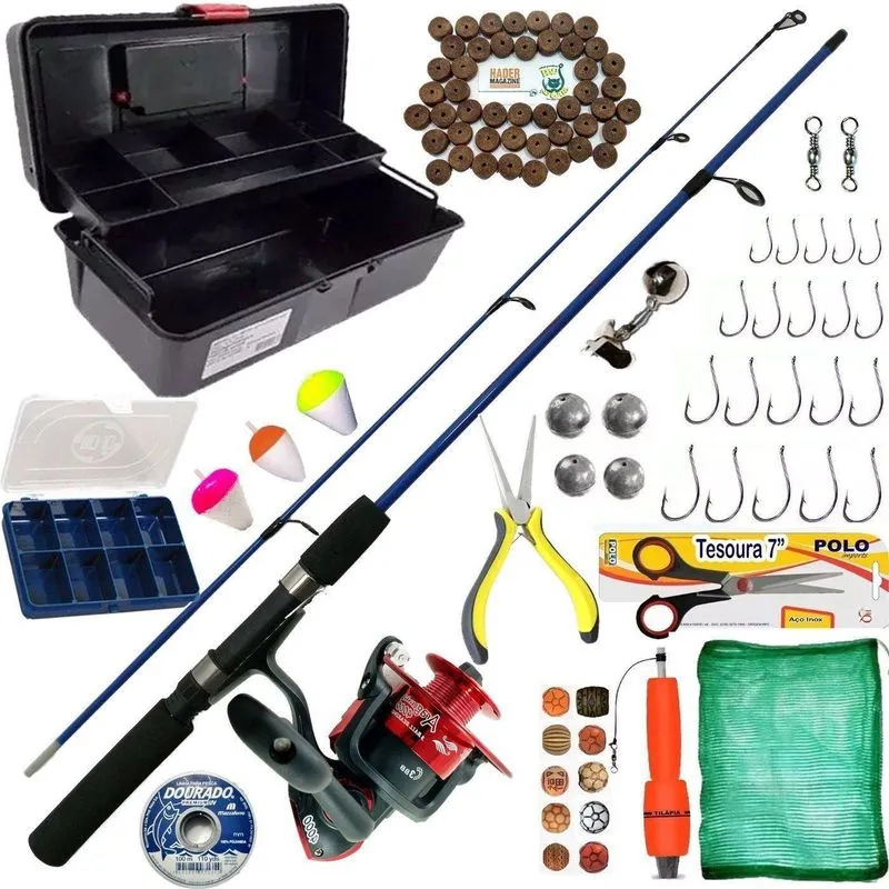 Conjunto De Pesca Completo Vara 1,20m Molinete 3 Rol E Itens