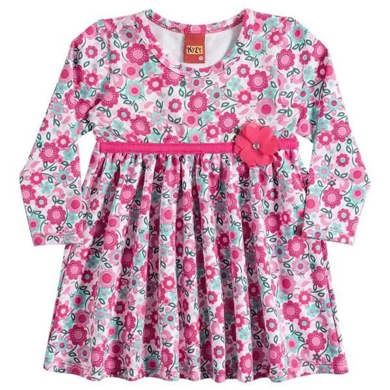 206311 vestido manga longa florido kyly - Azul - 01