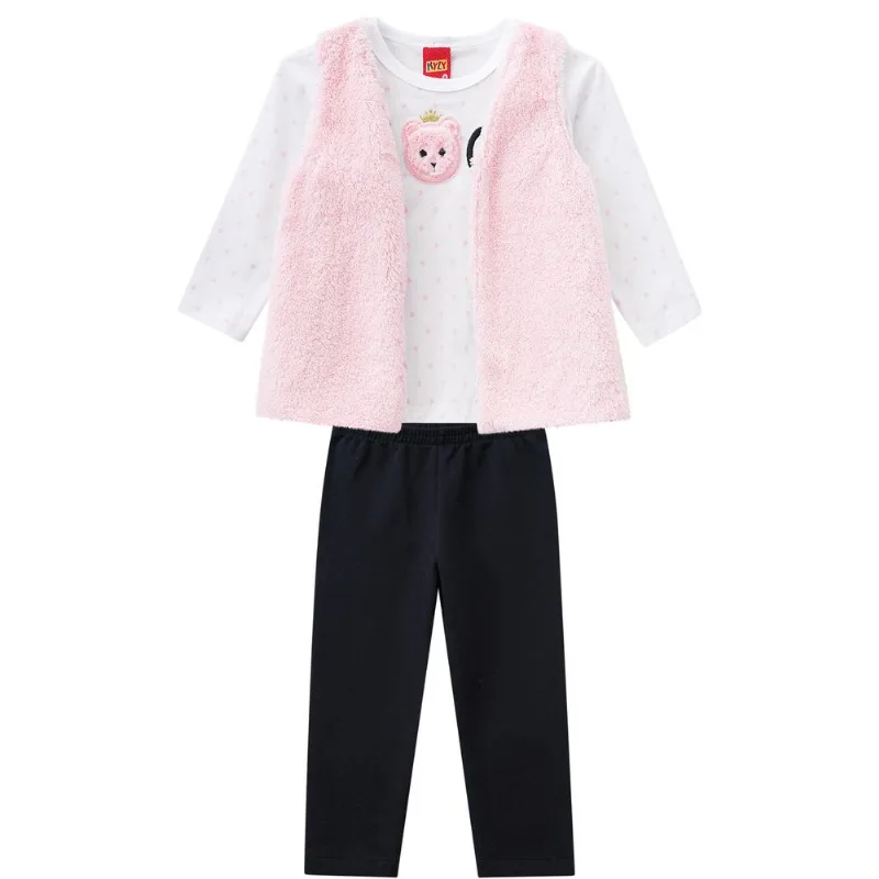 Conjunto Infantil Feminino Blusa + Legging + Colete Kyly 206858.0001.3