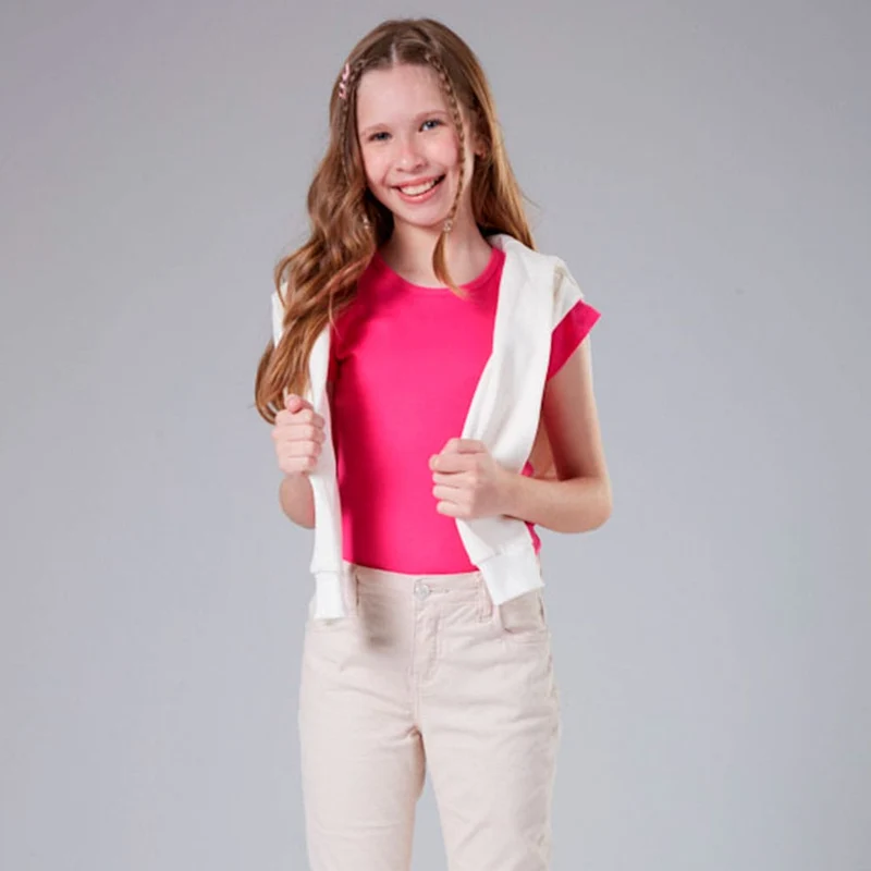 Blusinha Manga Curta Ribana Canelada Nina Go - Feminina 14 / Menina / Lime